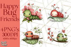 Happy Bug Friends Clipart, Ladybugs, Bees, Butterflies Png Product Image 1