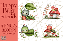 Happy Bug Friends Clipart, Ladybugs, Bees, Butterflies Png Product Image 1