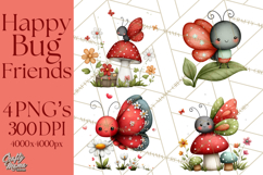 Happy Bug Friends Clipart, Ladybugs, Bees, Butterflies Png Product Image 1