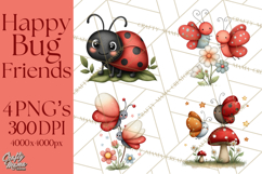 Happy Bug Friends Clipart, Ladybugs, Bees, Butterflies Png Product Image 1