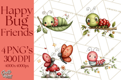 Happy Bug Friends Clipart, Ladybugs, Bees, Butterflies Png Product Image 1