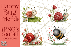 Happy Bug Friends Clipart, Ladybugs, Bees, Butterflies Png Product Image 1