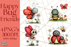 Happy Bug Friends Clipart, Ladybugs, Bees, Butterflies Png Product Image 1