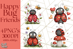 Happy Bug Friends Clipart, Ladybugs, Bees, Butterflies Png Product Image 1