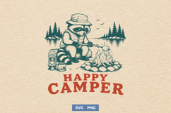 Happy Camper SVG, Funny Camping Raccoon PNG Trendy Design Product Image 1