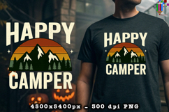 Happy Camper PNG Retro Mountain Outdoor Adventure Design