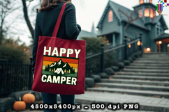 Happy Camper PNG Retro Sunset Mountain Outdoor Design