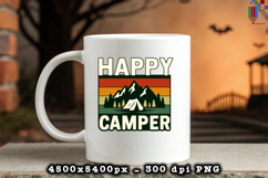 Happy Camper PNG Retro Sunset Mountain Outdoor Design