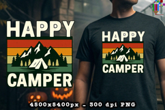 Happy Camper PNG Retro Sunset Mountain Outdoor Design