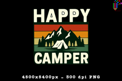 Happy Camper PNG Retro Sunset Mountain Outdoor Design