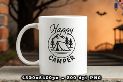 Happy Camper PNG Tent Mountain Outdoor Adventure Design