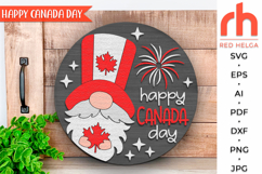 happy canada day svg, first july svg, independence day svg, gnome hanger svg, gnome maple leaf svg, canada proud svg, patriotic door sign svg, strong and free svg, laser cut file, layered sign svg, welcome sign svg, round hanging sign svg, glowforge