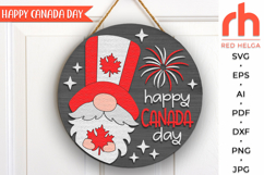 happy canada day svg, first july svg, independence day svg, gnome hanger svg, gnome maple leaf svg, canada proud svg, patriotic door sign svg, strong and free svg, laser cut file, layered sign svg, welcome sign svg, round hanging sign svg, glowforge