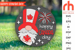 happy canada day svg, first july svg, independence day svg, gnome hanger svg, gnome maple leaf svg, canada proud svg, patriotic door sign svg, strong and free svg, laser cut file, layered sign svg, welcome sign svg, round hanging sign svg, glowforge