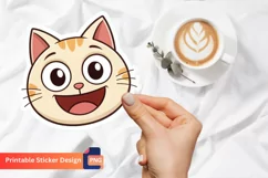 Happy Cat Emoji Sticker, Cartoon Cat Sticker, Emoji Cat Art Product Image 1