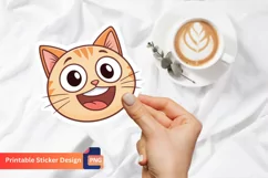 Happy Cat Emoji Sticker, Cartoon Cat Sticker, Emoji Cat Art Product Image 1
