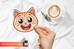 Happy Cat Emoji Sticker, Cartoon Cat Sticker, Emoji Cat Art Product Image 1