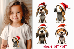 Christmas dog clipart Sad beagle with Santa hat sublimation Product Image 1