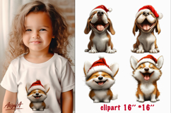 Happy Christmas dog clipart Cute Shiba Inu, Beagle PNG Product Image 1