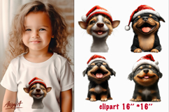 Christmas dog clipart Cute puppy Rottweiler PNG Happy pet Product Image 1