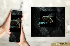 Bee happy Black tumbler wrap sublimation design png Product Image 2