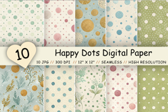 Happy Dots Digital Paper Pack, Seamless Polka Dot Pattern Bundle, Printable Scrapbook Paper, Muted Rainbow Design Collection