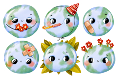 Cute Earth Day Clipart Set, Kawaii Planet Characters Save Product Image 1