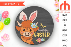 happy easter svg, cow egg sign svg, hanging sign svg, easter calf svg, spring hanger svg, western door sign, peeking highland cow svg, laser cut file, layered sign svg, welcome sign svg, countryside sign svg, farmhouse easter, baby animal svg