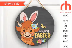 happy easter svg, cow egg sign svg, hanging sign svg, easter calf svg, spring hanger svg, western door sign, peeking highland cow svg, laser cut file, layered sign svg, welcome sign svg, countryside sign svg, farmhouse easter, baby animal svg