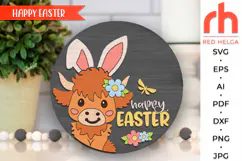 happy easter svg, cow egg sign svg, hanging sign svg, easter calf svg, spring hanger svg, western door sign, peeking highland cow svg, laser cut file, layered sign svg, welcome sign svg, countryside sign svg, farmhouse easter, baby animal svg