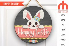 happy easter svg, easter bunny svg, peeking easter rabbit, farmhouse easter, welcome sign svg, easter door sign, spring hanging sign, laser cut file, layered sign svg, easter gift, farm easter svg, glowforge cut file, cricut cut file, countryside sign svg
