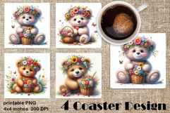 Happy Easter Square Coaster Sublimation. Funny bear Product Image 1