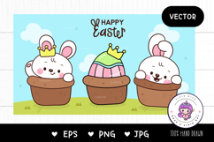 Cute bunny clipart in flower pot kawaii animals easter day Product Image 1