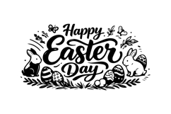 Happy Easter Day Black and White Lettering Horizontal Design Product Image 1