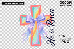 He is Risen PNG, Christian Easter SVG, Religious Easter PNG, Cross Sublimation, Faith PNG, Church Shirt Design, Bible Verse SVG, Jesus PNG, Watercolor Cross, Easter Cross PNG