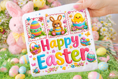 Happy Easter Patchwork PNG, Faux Yarn Easter PNG, Bunny PNG Product Image 1