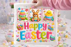 Happy Easter Patchwork PNG, Faux Yarn Easter PNG, Bunny PNG Product Image 2