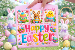 Happy Easter Patchwork PNG, Faux Yarn Easter PNG, Bunny PNG Product Image 3