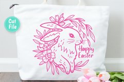 Happy Easter Round Sign with Bunny and Flowers SVG Cut File For Tote Bag