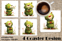 Happy Easter Square Coaster Sublimation. Funny bear Product Image 1