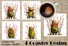 Happy Easter Square Coaster Sublimation. Funny bear Product Image 1