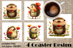 Happy Easter Square Coaster Sublimation. Funny hedgehog Product Image 1