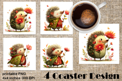 Happy Easter Square Coaster Sublimation. Funny hedgehog Product Image 1