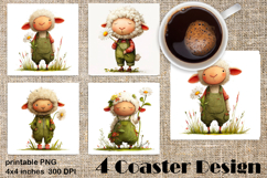 Happy Easter Square Coaster Sublimation. Funny lamb Product Image 1