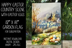 Watercolor Country Church Easter Garden Flag Sublimation Product Image 1