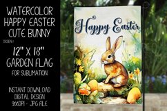 Garden Flag Sublimation, Watercolor Happy Easter Cute Bunny Product Image 1