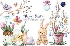 Happy Easter. Watercolor Elements clipArt Product Image 1