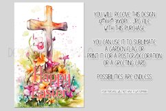 Watercolor Happy Easter Cross Flowers Garden Flag Design 2 Product Image 2