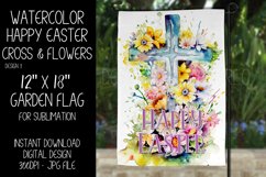 Watercolor Happy Easter Cross Flowers Garden Flag Design 3 Product Image 1