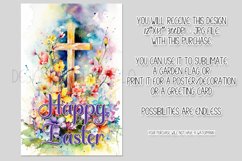 Watercolor Happy Easter Cross Flowers Garden Flag Design 4 Product Image 2